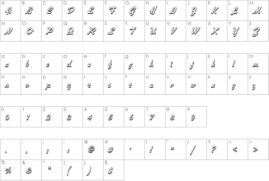 GilliesGotShaD font character map preview
