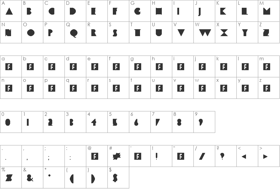Gilliminated font character map preview