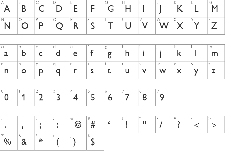 GillionDB font character map preview