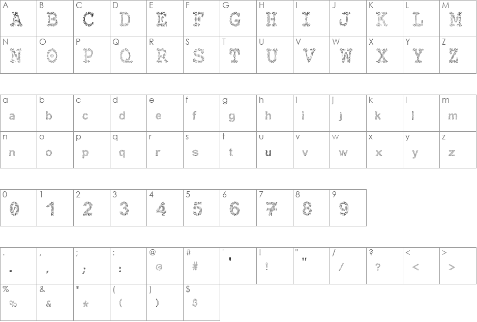 Gimcracks font character map preview