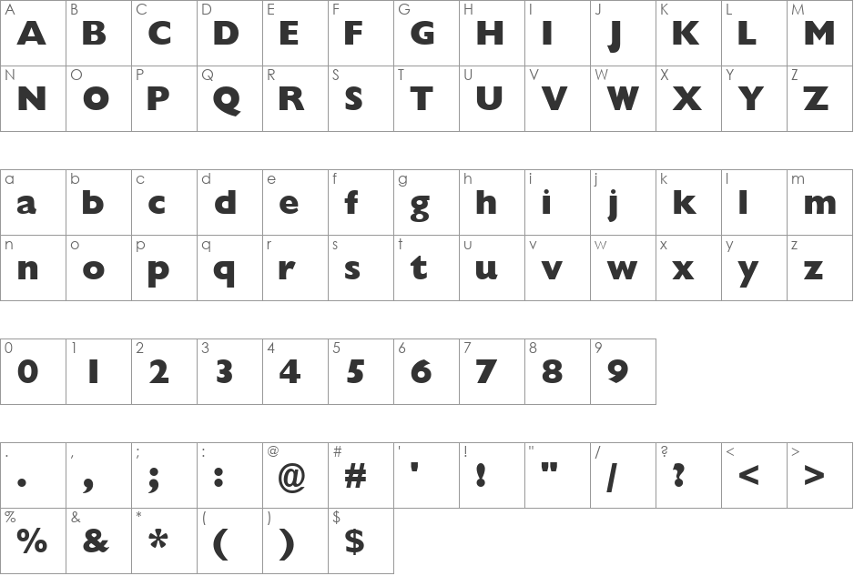 GimletBlackSSK font character map preview