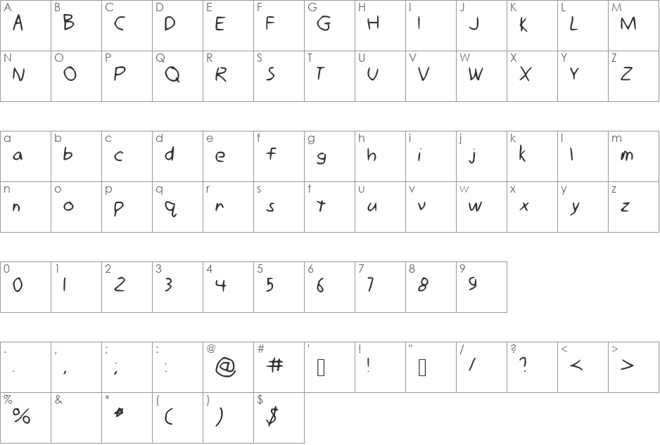 Gimp_Mousewriting font character map preview