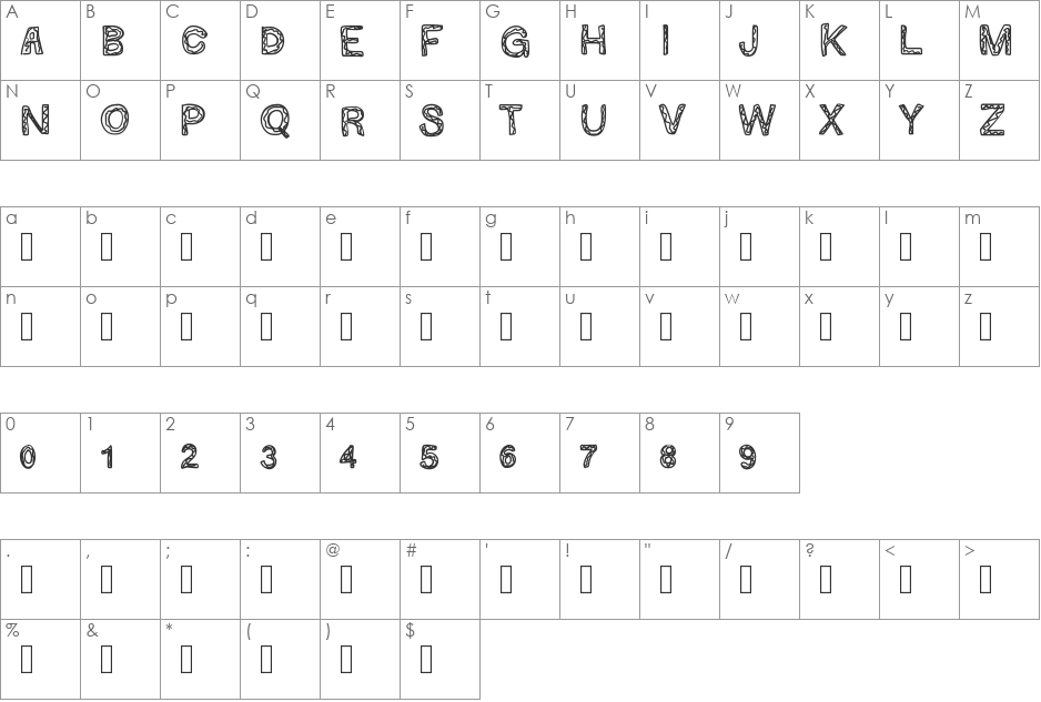 GINUMBER1 font character map preview