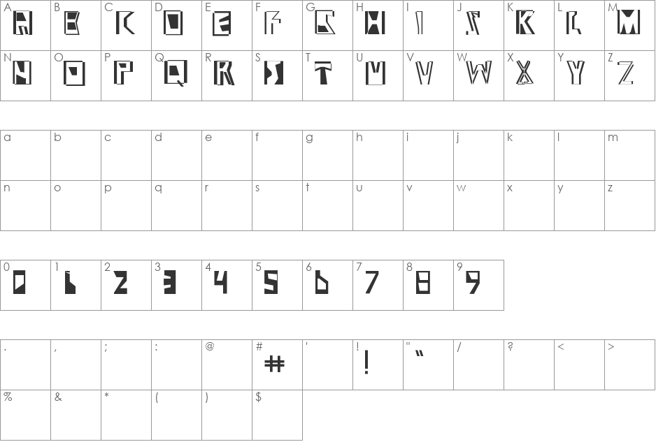 Abstract Abomination font character map preview