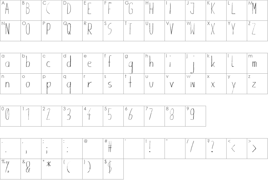 Giraffenhals font character map preview