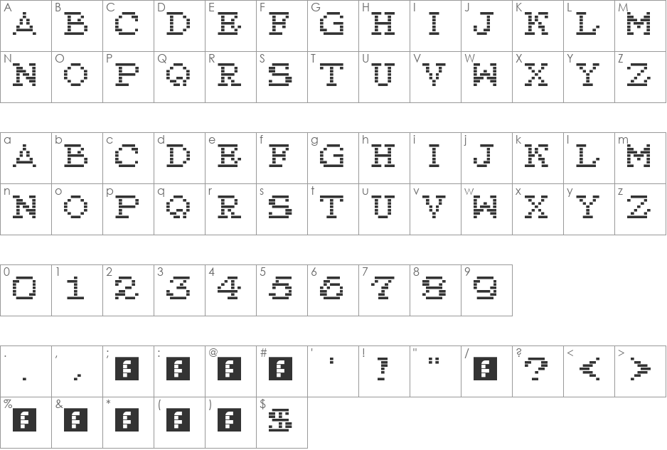 Gixgard font character map preview