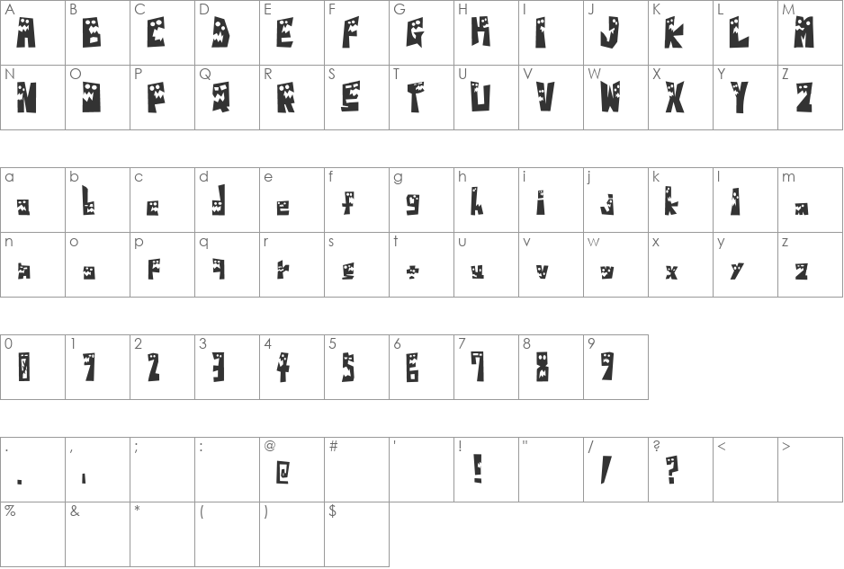 GKZ-GAZI font character map preview