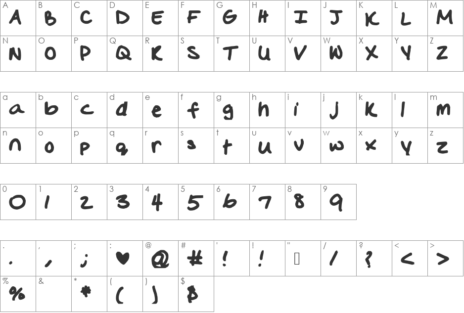 Glacious font character map preview