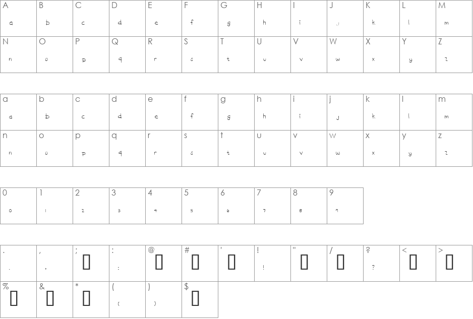 glad font character map preview