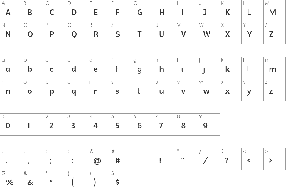 Glametrix font character map preview