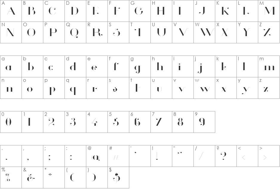 Glamor Light Ext font character map preview