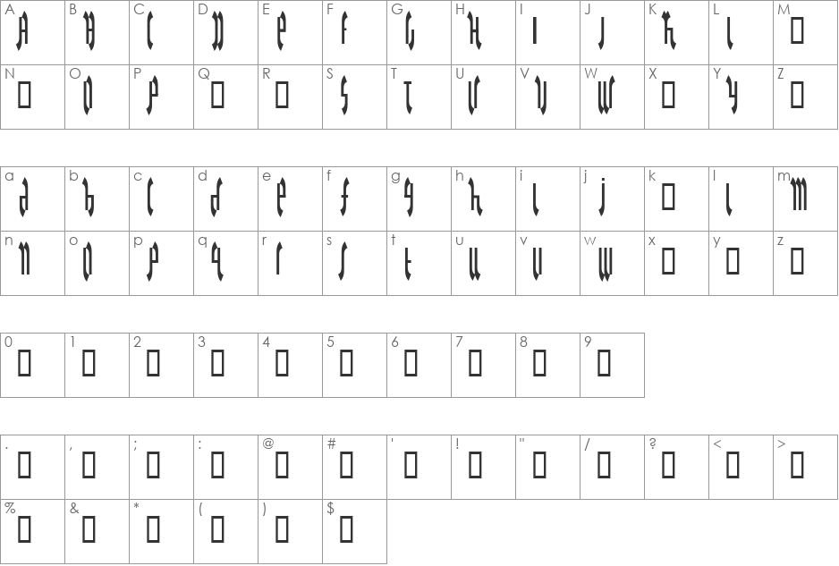 Glamourousgothic font character map preview
