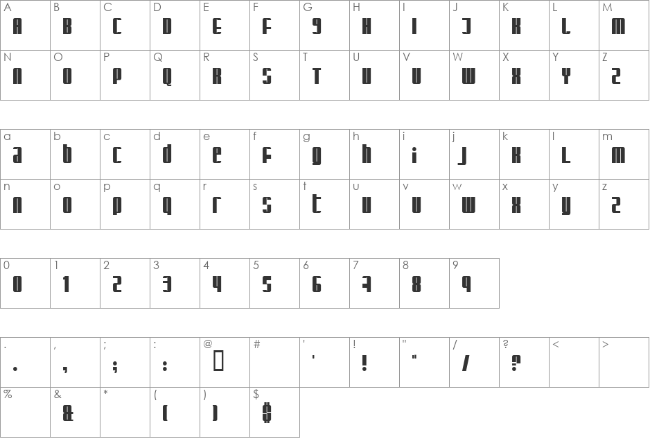 Glaring font character map preview