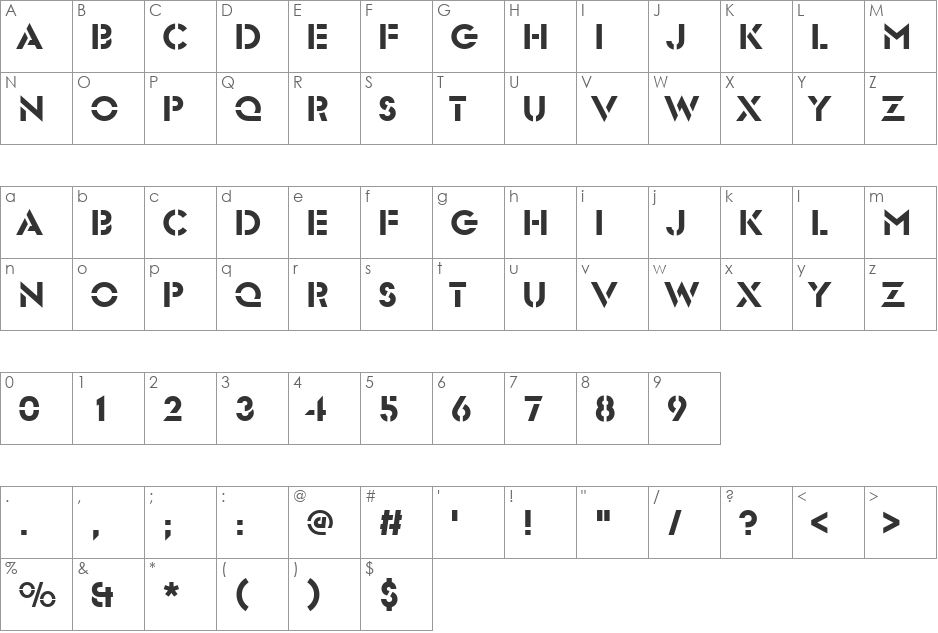 GlaserSteD font character map preview