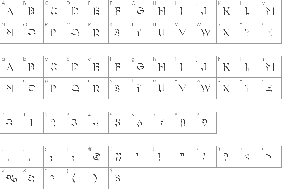 GlaserSteOnlShaD font character map preview