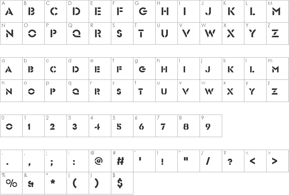 GlaserSteSCD font character map preview