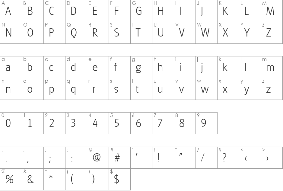 Glasgow-Serial-ExtraLight font character map preview