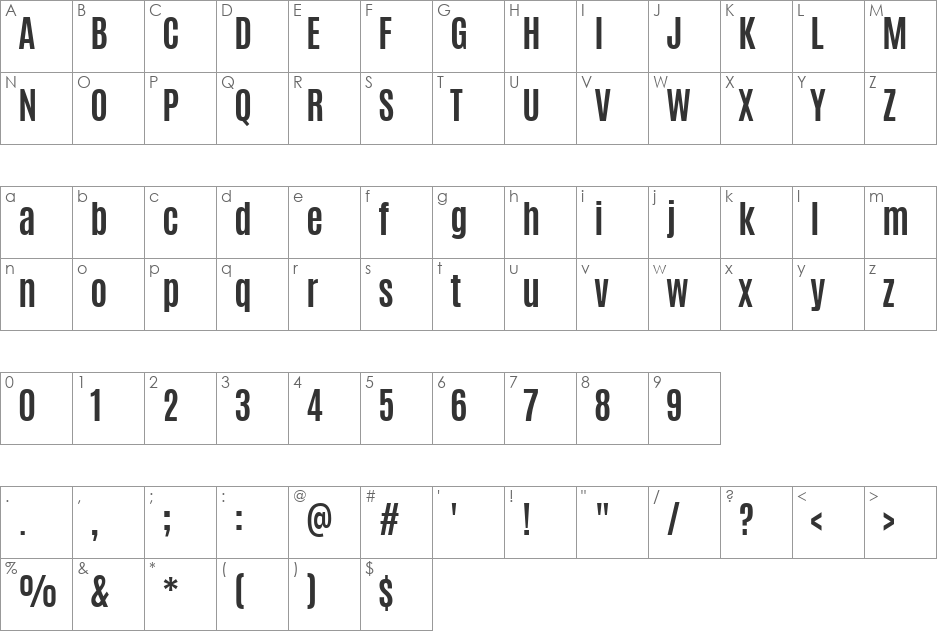 Antonio font character map preview