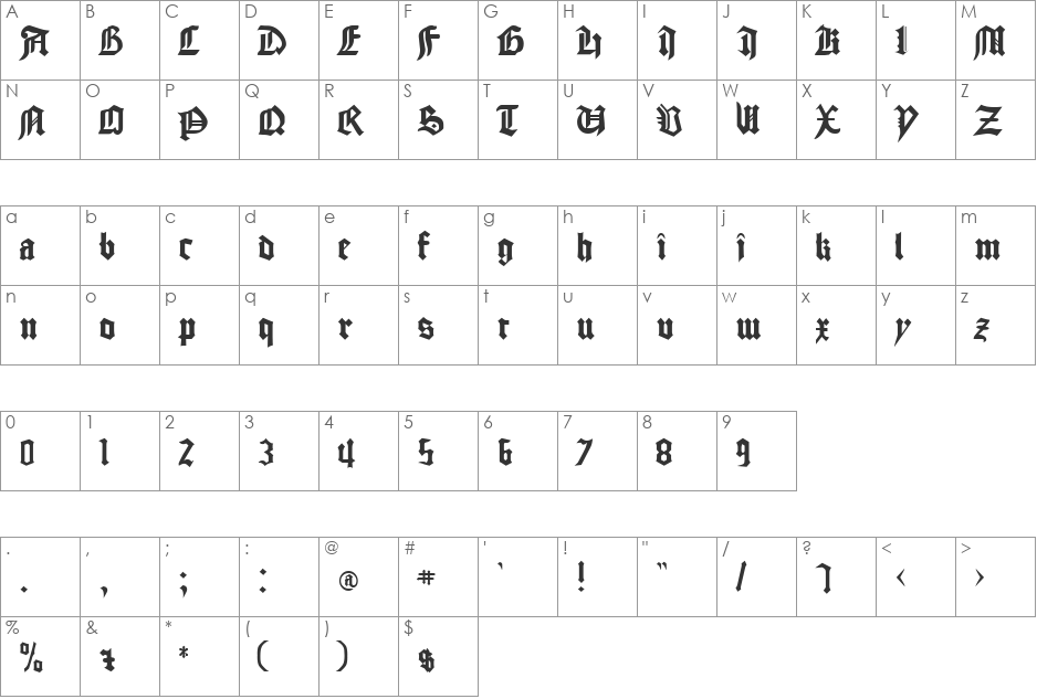 GLASHOLM font character map preview