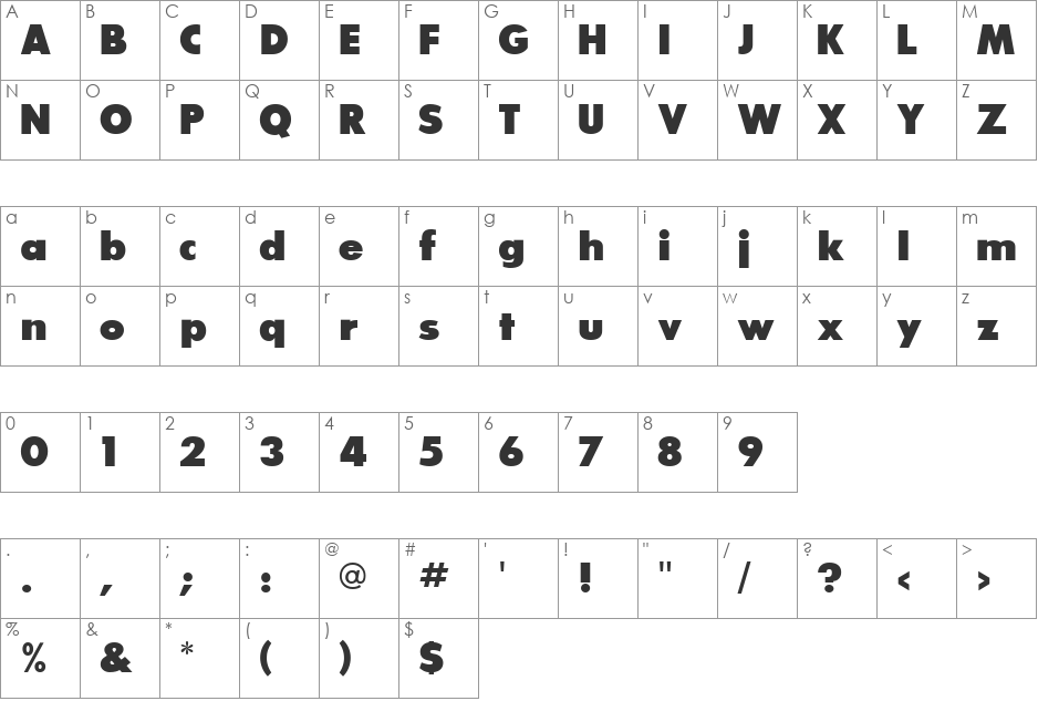 GlasnostExtrabold font character map preview