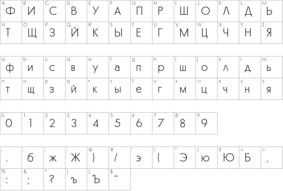 GlasnostFLF-Light font character map preview