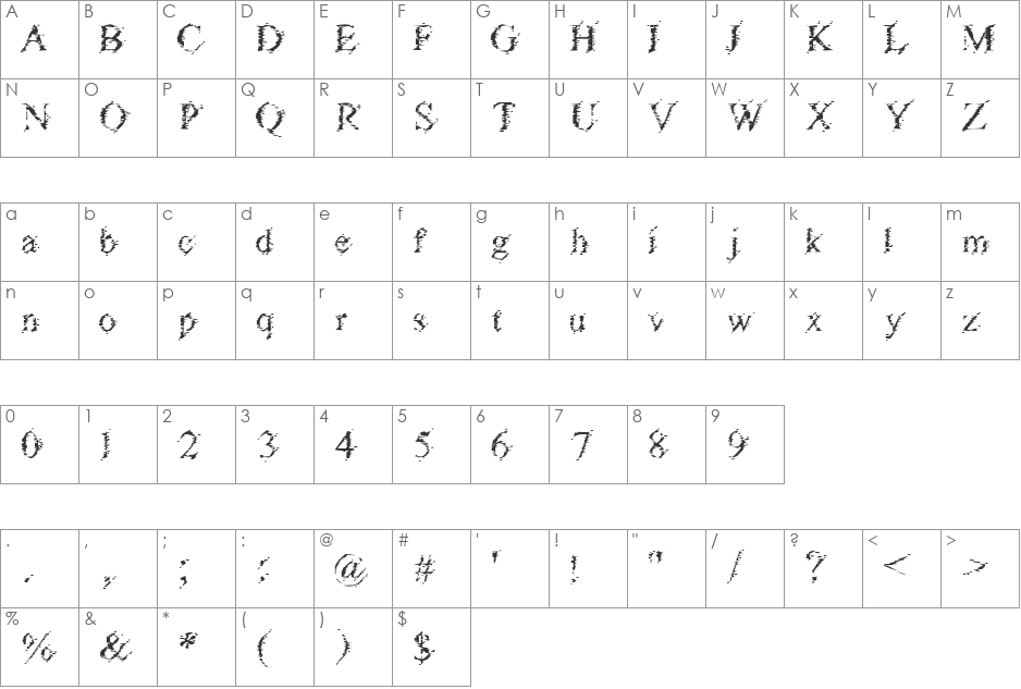 Glass Sandwich font character map preview
