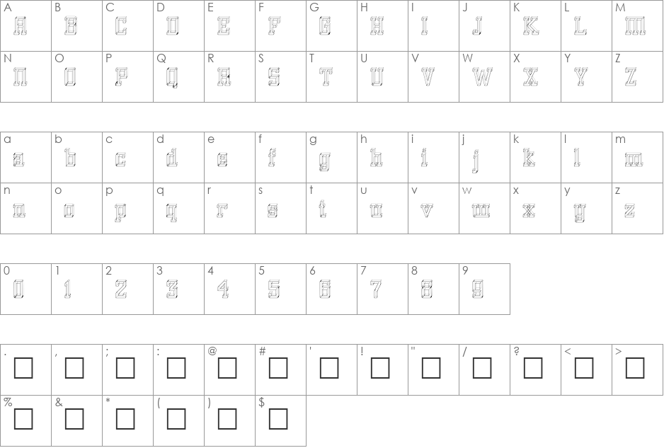 GlassBlocks font character map preview