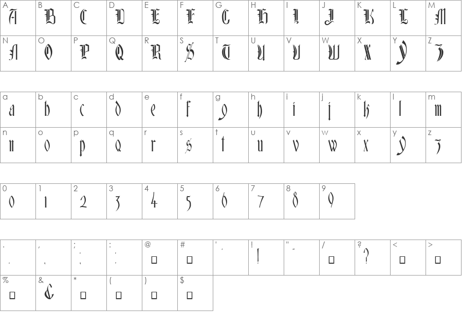 Glastonbury font character map preview