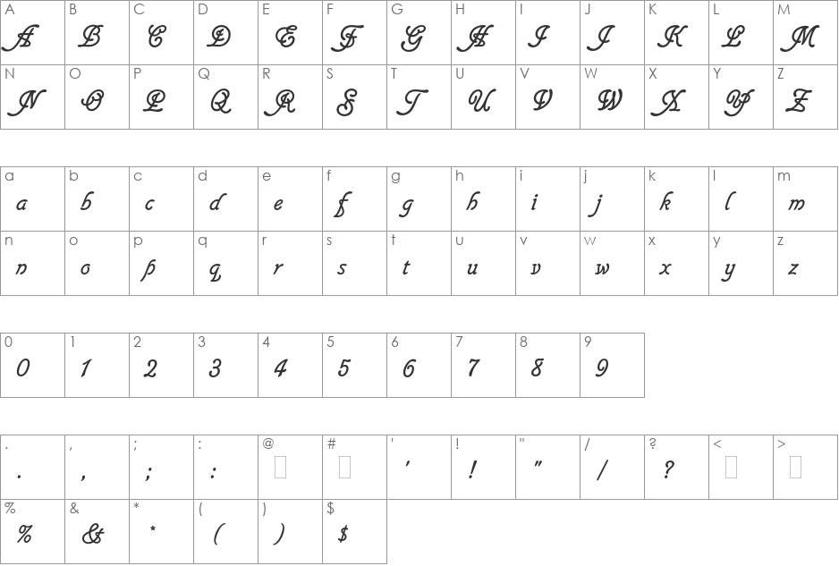 Glastonbury font character map preview