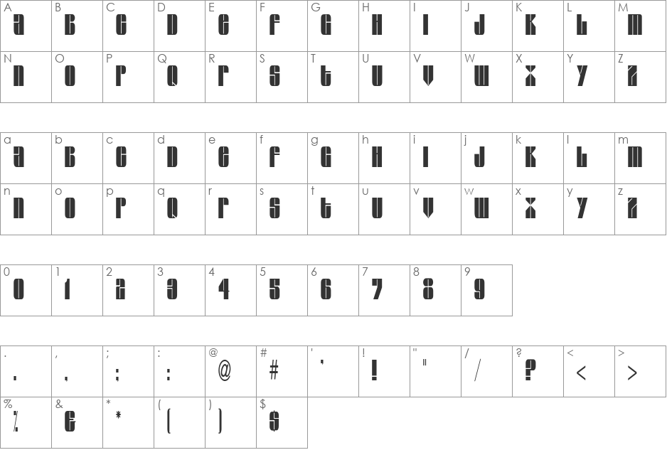 Glaze Extended Condensed font character map preview