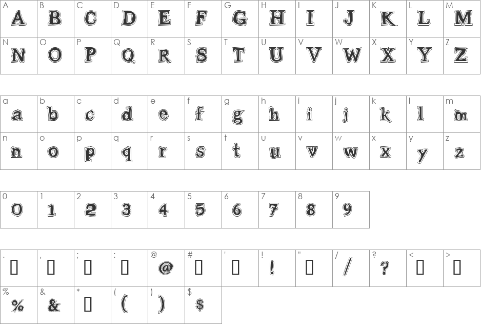 Gleam font character map preview