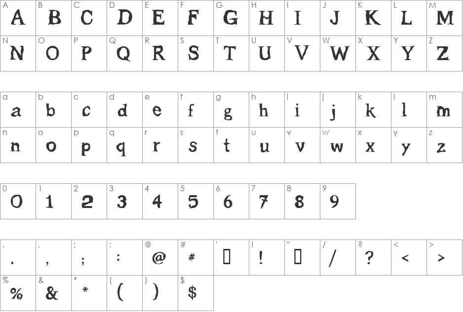 Gleam font character map preview
