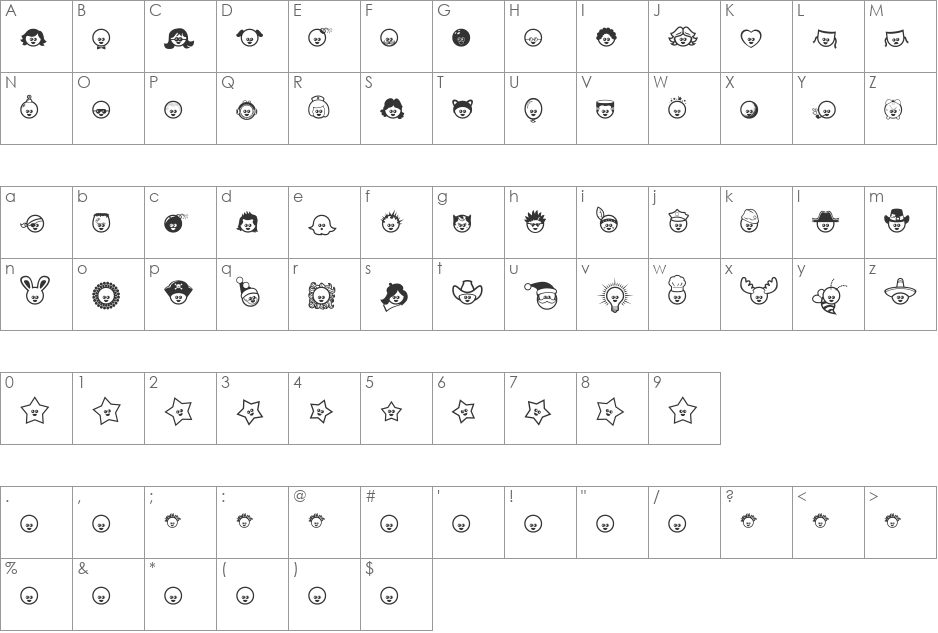 Glee Club font character map preview