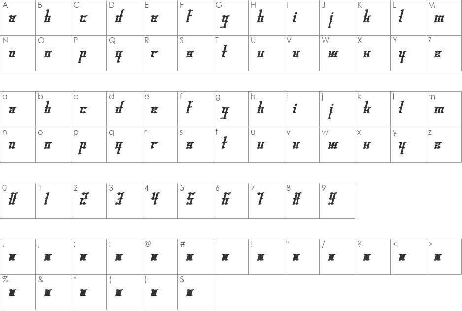 gleesteak font character map preview