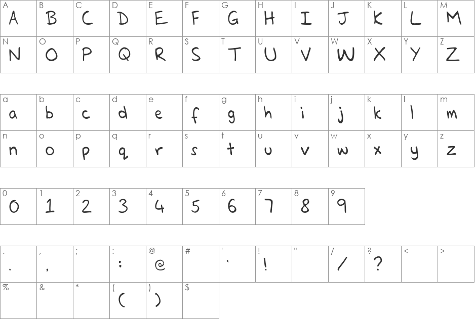 Glenns Hand font character map preview