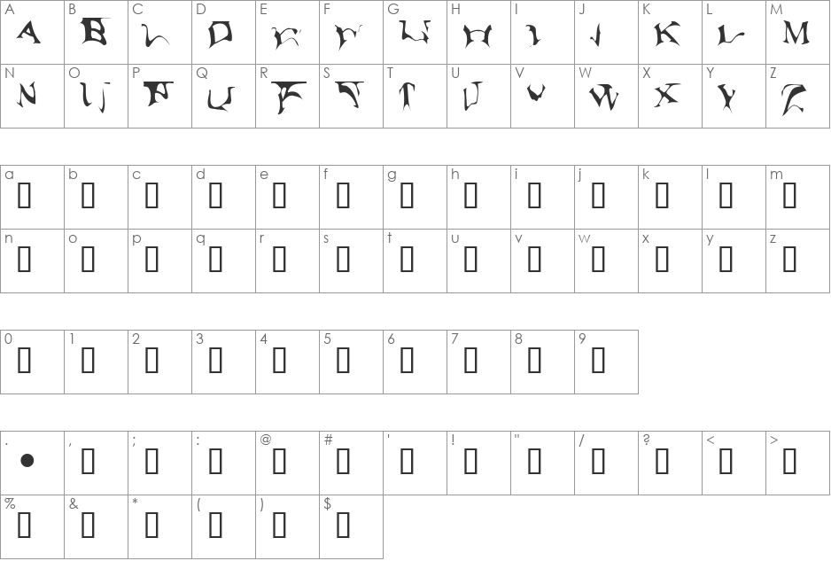 Antopol font character map preview