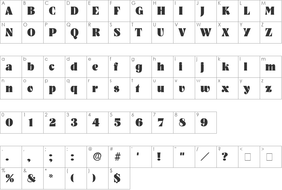 Glenys Display SSi font character map preview