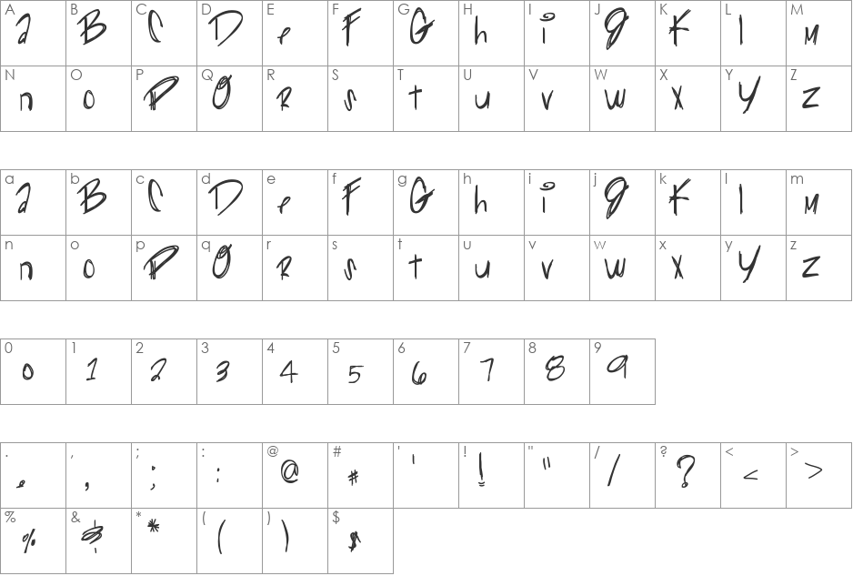GliiterKitty font character map preview