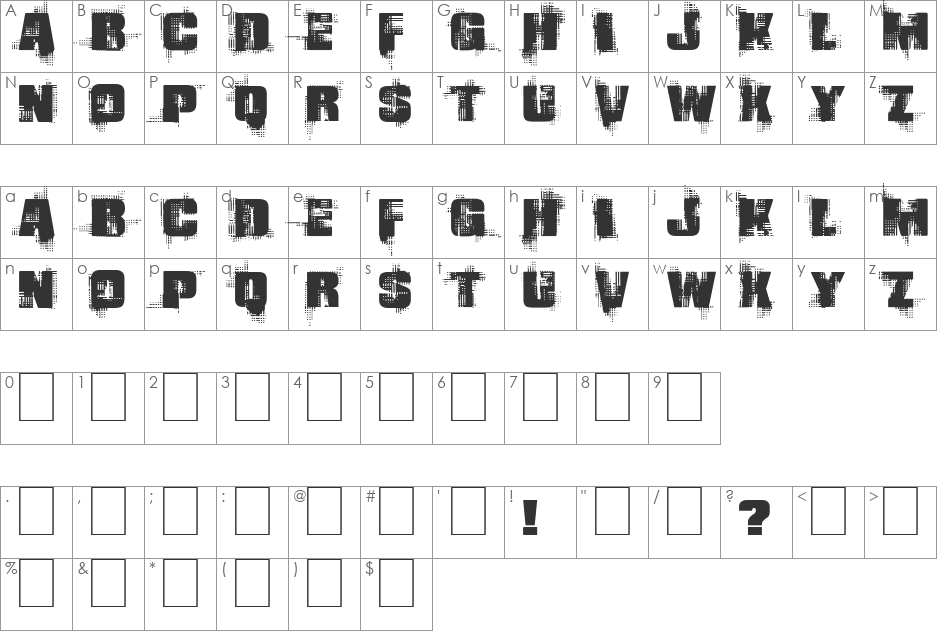 Gling font character map preview