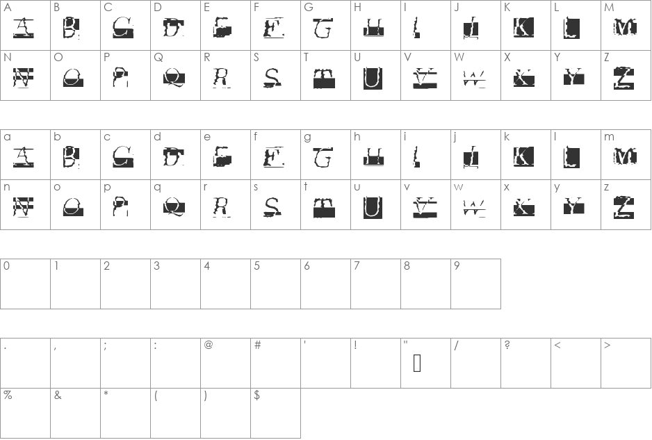 Glitch font character map preview