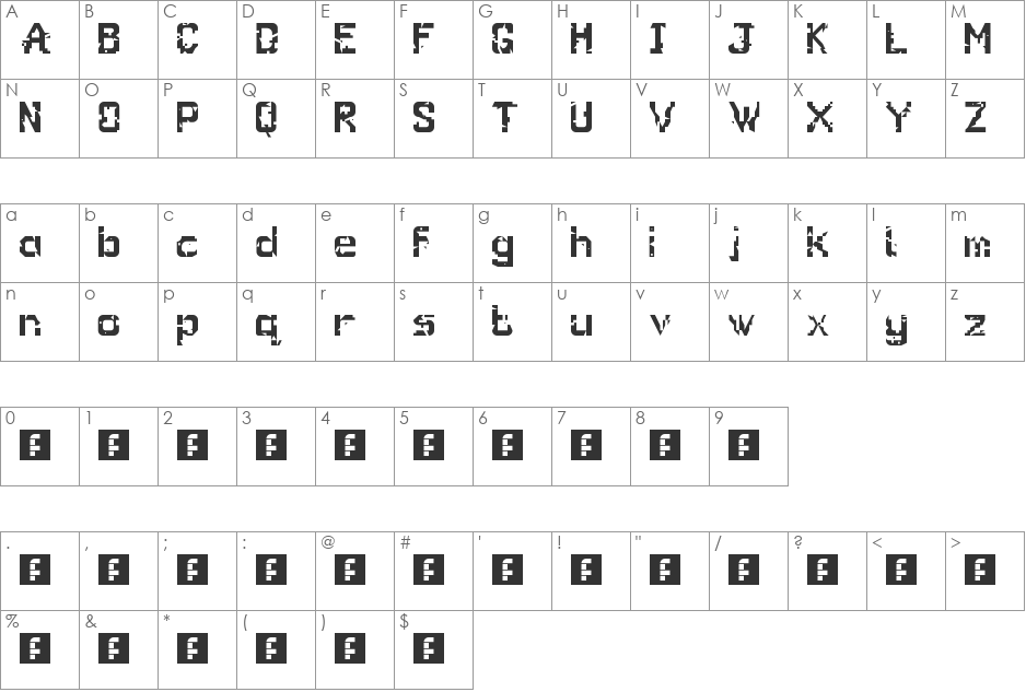 Glitch font character map preview