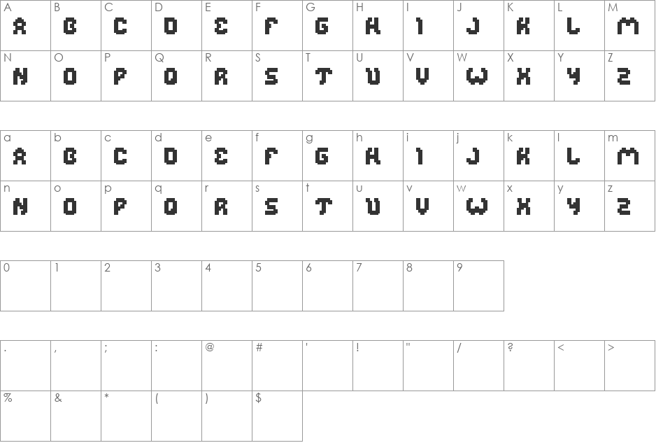 glitch font character map preview