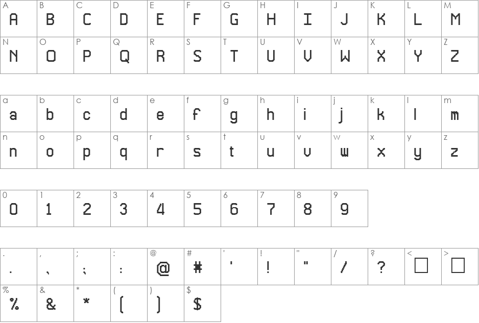 Glitch0 font character map preview