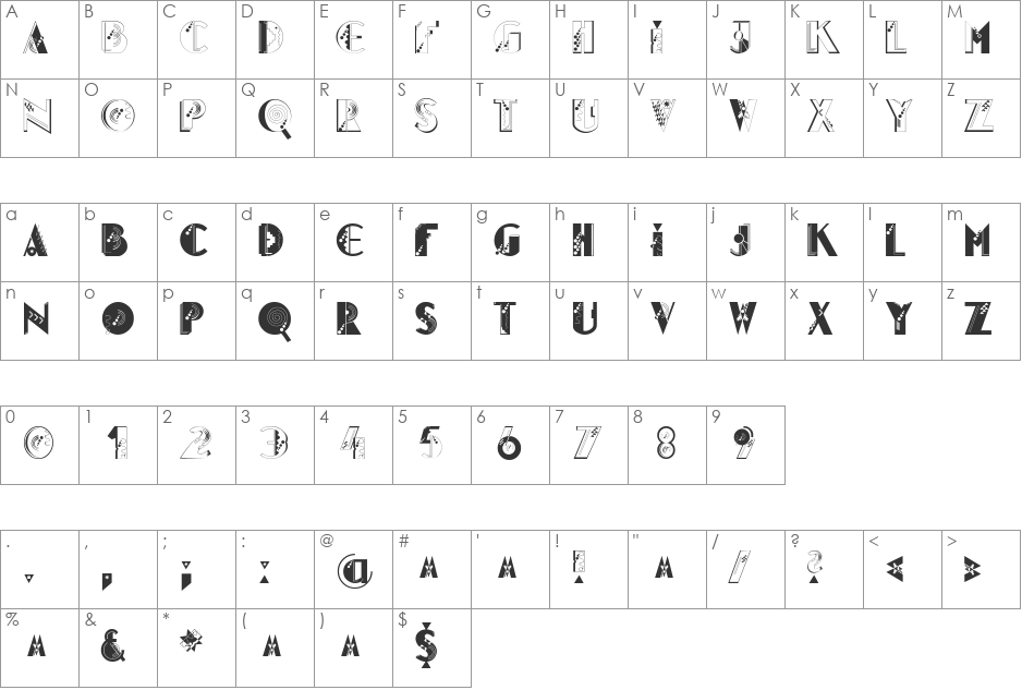 Glitter font character map preview