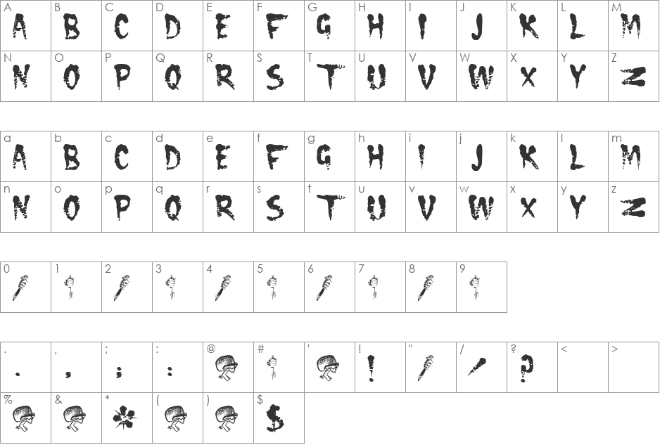 Glitter Fire font character map preview