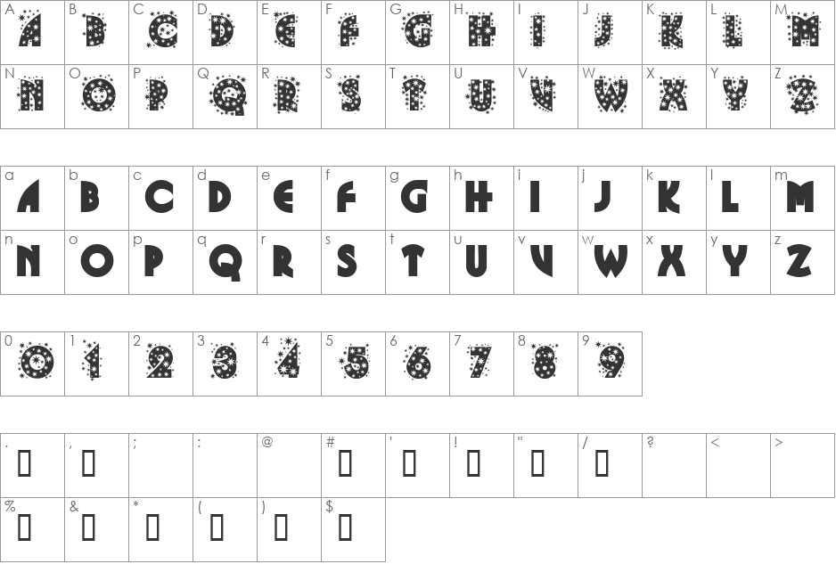 Glitter Font font character map preview
