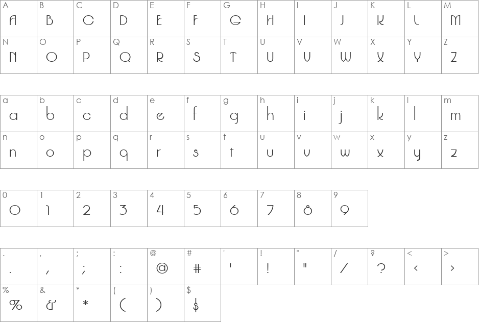 Glitterati font character map preview