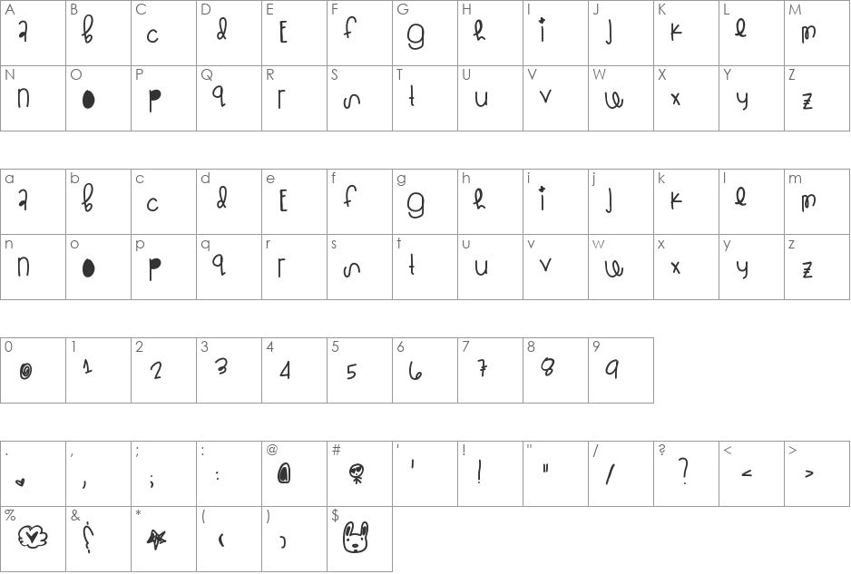 Glitzstick font character map preview