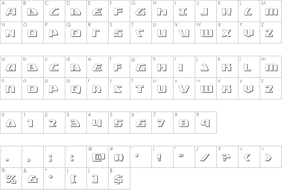 Global Dynamics 3D font character map preview