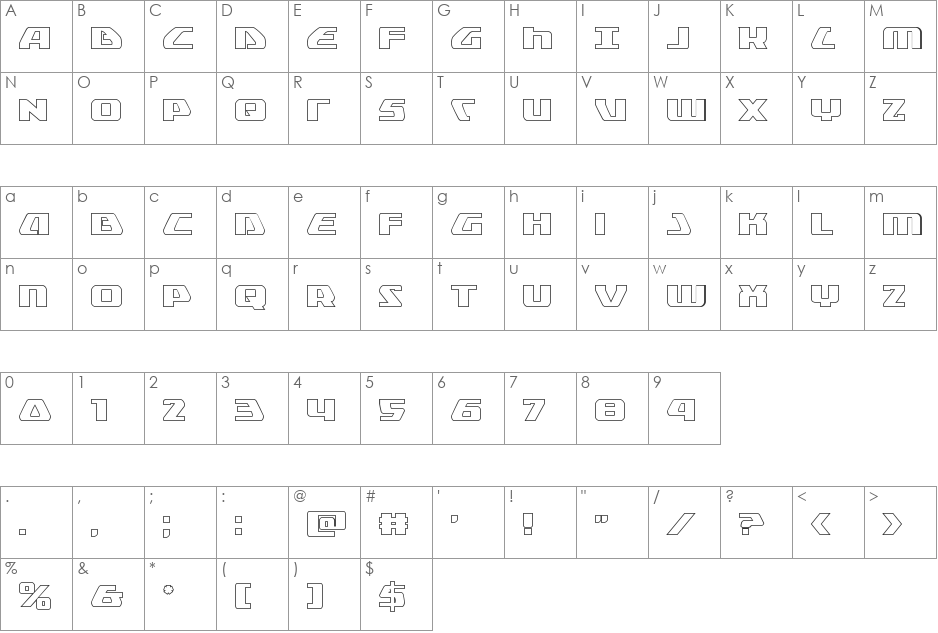 Global Dynamics Outline font character map preview